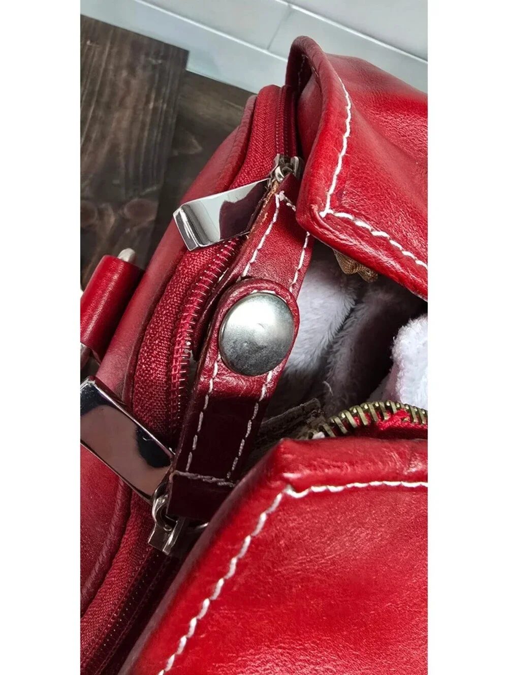 Floto Italian Leather Red Travel Duffel Bag